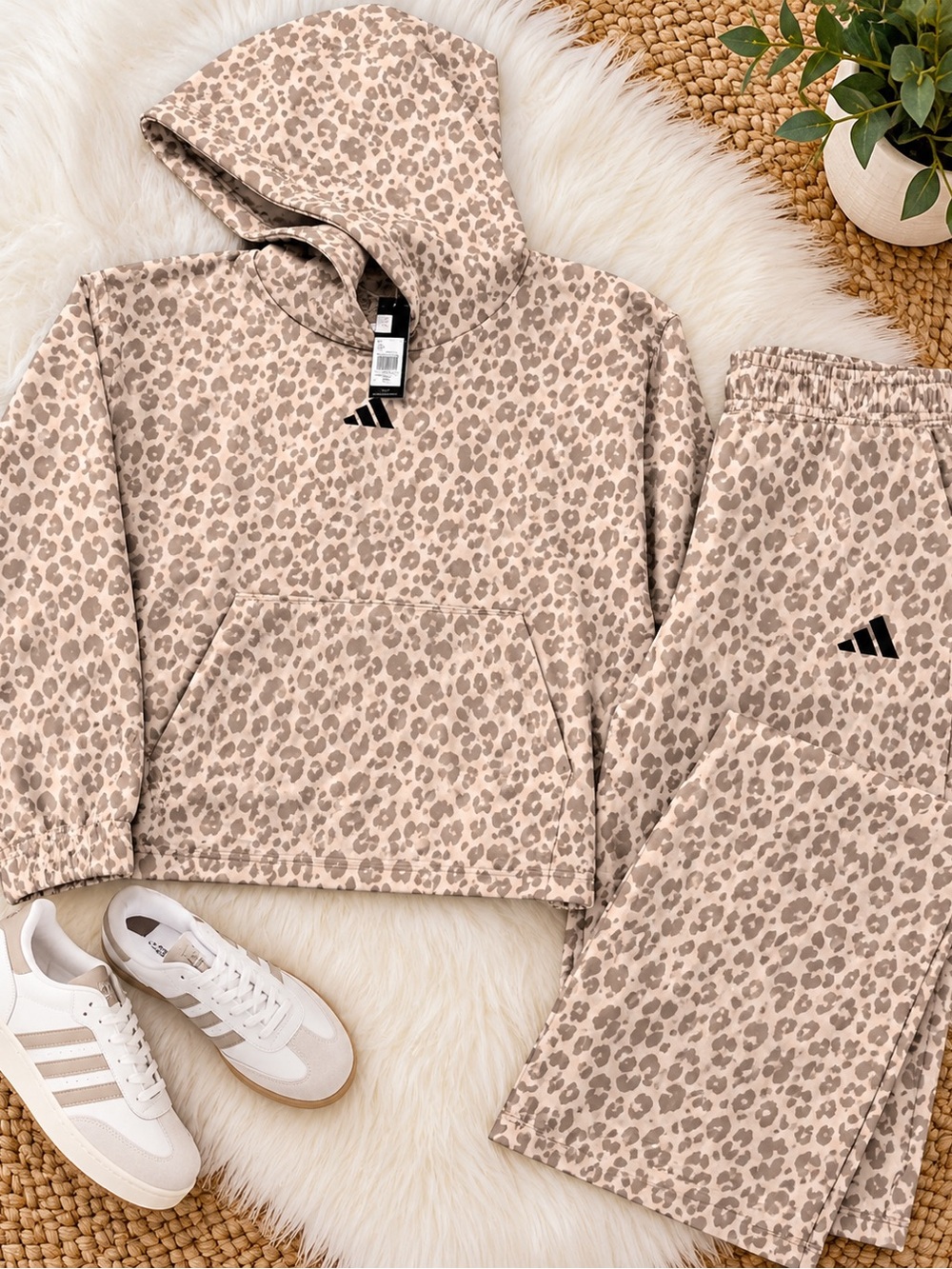 Adidas Girls XL Leopard Print Sweatshirt & Barrel Leg Pants 2-Piece Set